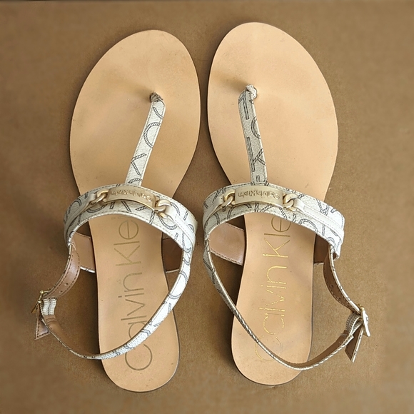 Calvin Klein Soley Monogram White with Logo Strap Back Women's Sandals - Picture 2 of 9